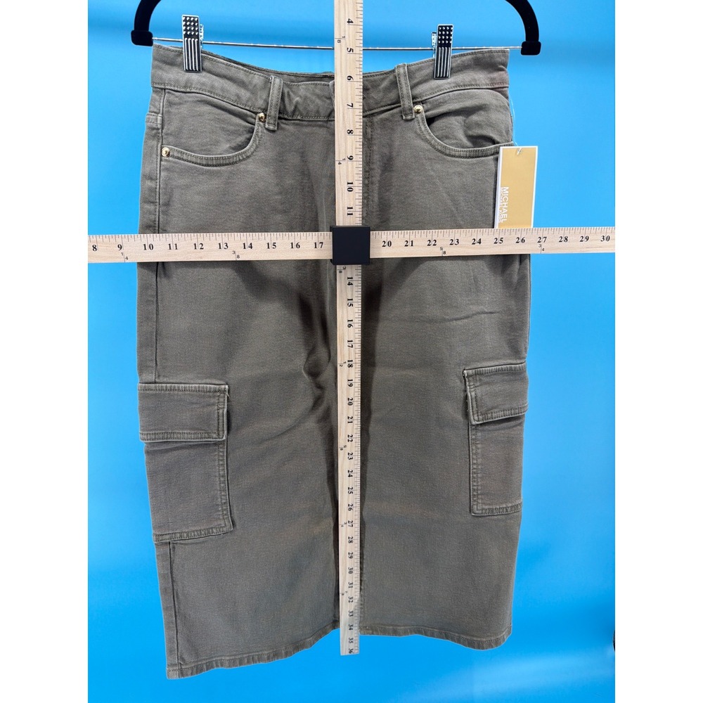 Michael Kors Cargo Midi Skirt Olive Green Denim Utility Slit Pockets Size 6 NWT - Picture 6 of 6